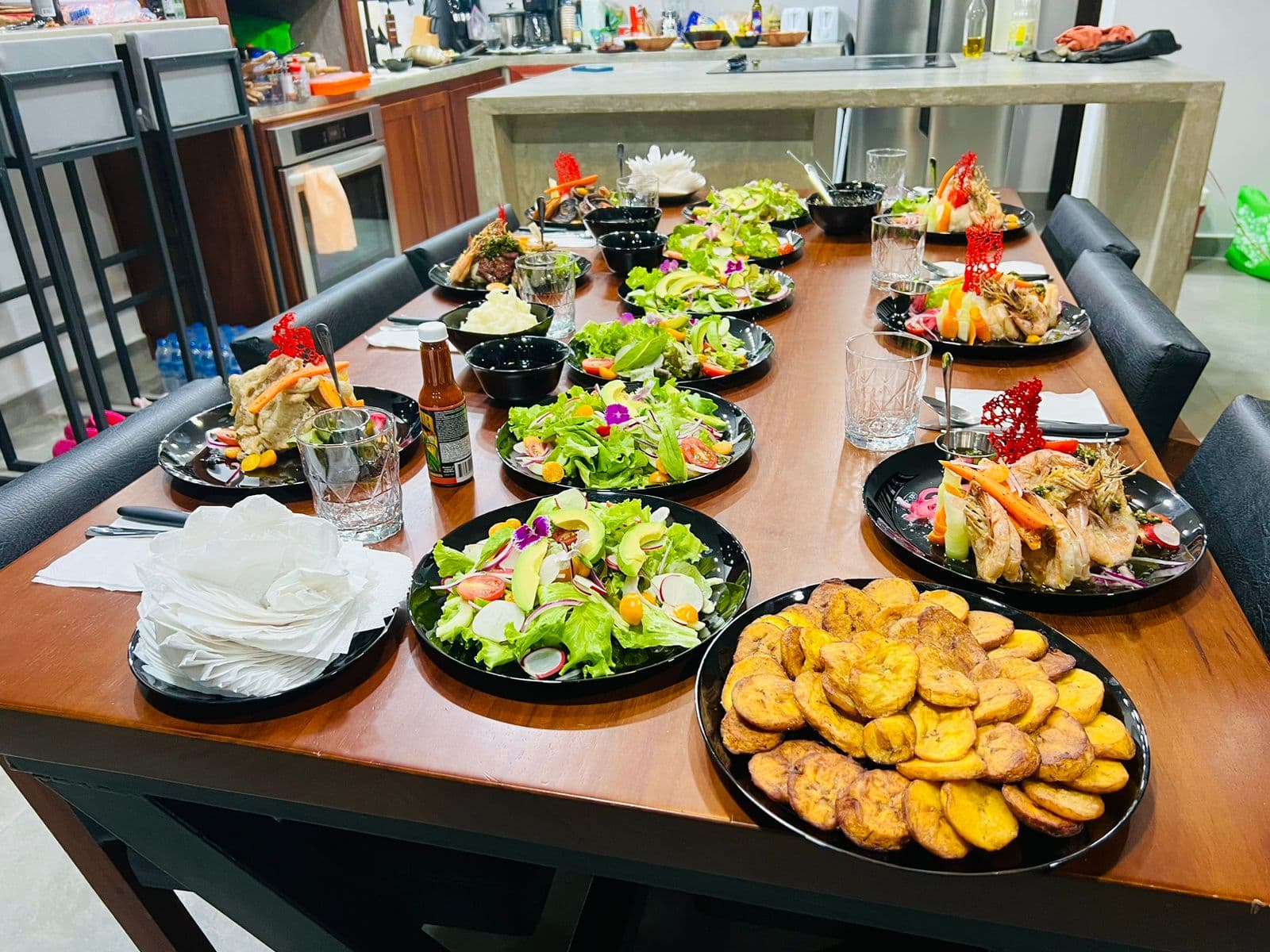Private chef dinner table spread prepared for guests in a Jacó villa