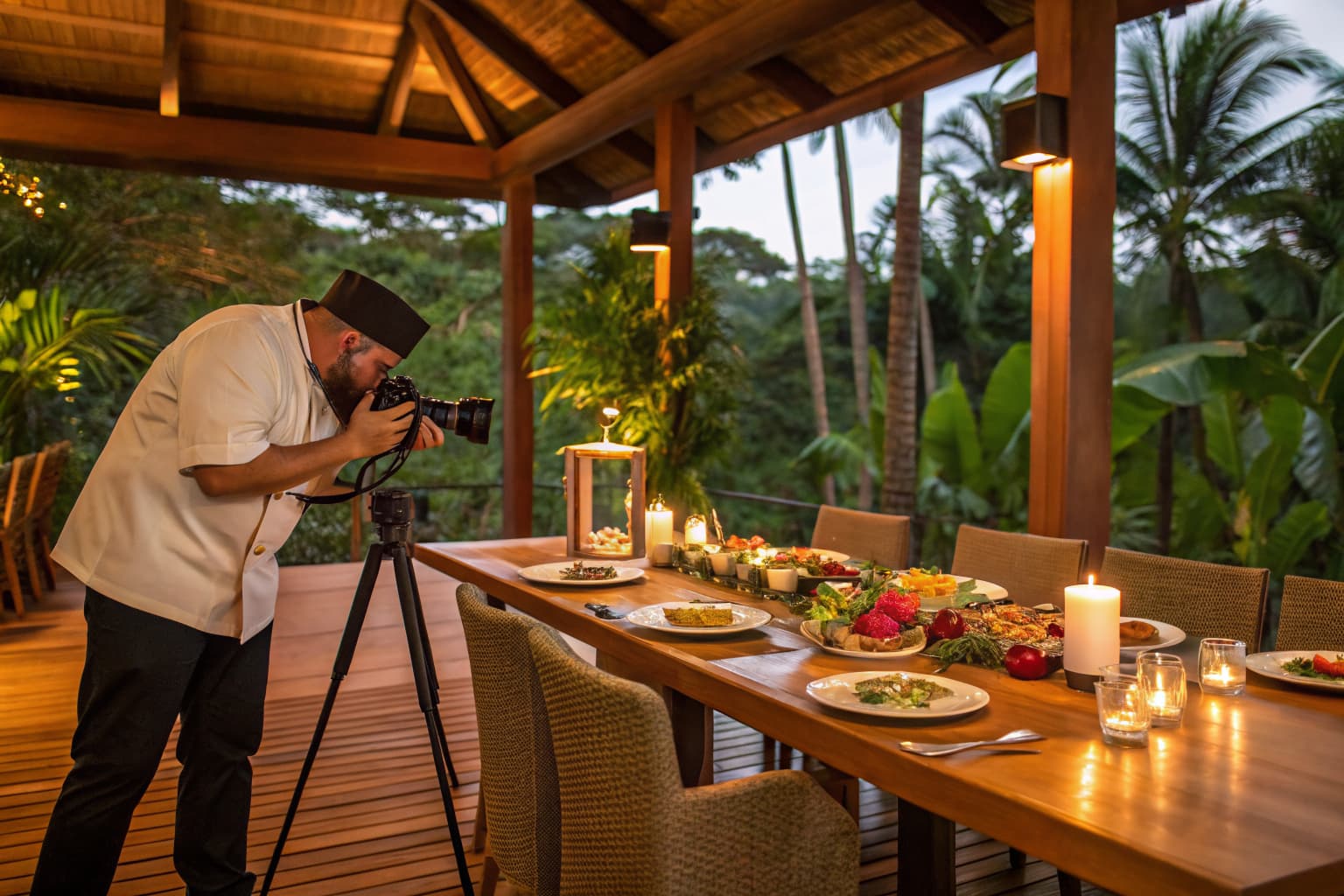 Elegant private dining setup in a tropical villa in Jaco, Costa Rica