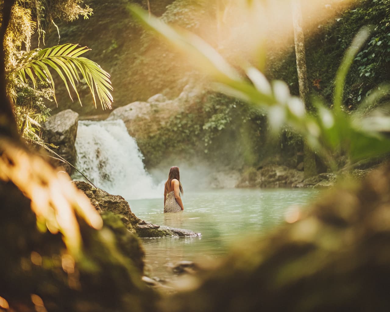 Hidden waterfall in the Costa Rican rainforest near Jacó