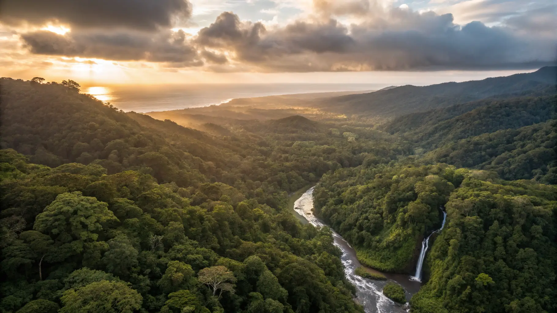 Aerial view of Costa Rica's rainforest and Pacific coastline